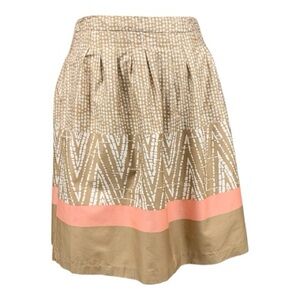 Elegant George Coral Tan Knee Length Cotton Skirt Pleated Flare Skirt Size Large